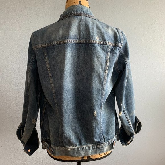 Madewell Distressed Printer Wash Jean Jacket M - Picture 6 of 9